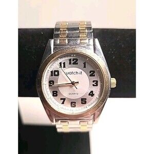 Quartz Dial Easy Read Silver & Gold Tone 6" Wrist Unisex Watch Watch-it